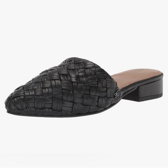 NWOT Sam Edelman Page Mule Woven Leather Almond Toe 6.5 Black - Picture 1 of 10